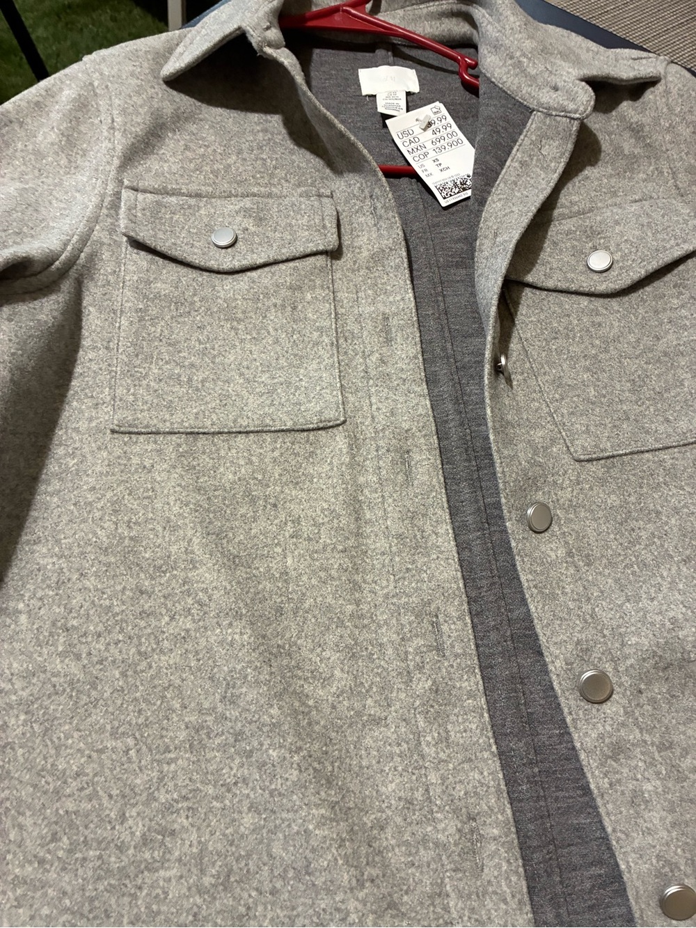 H&M Light Gray Button-Front Wool Blend Shacket - Picture 2 of 10